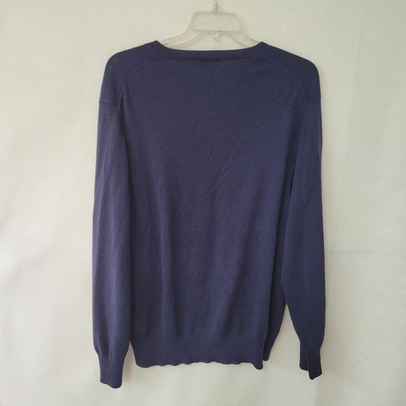 J McLaughlin Sweater Men L Long Sleeve V-Neck Classic Office Teacher Navy‎ Blue - Picture 8 of 12
